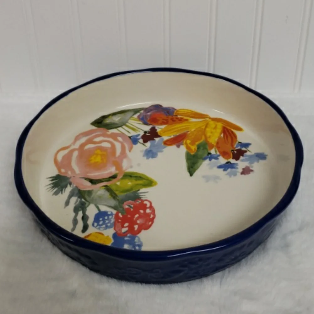 Pioneer Woman Celia 9 inch Pie Pan Blue Floral - Picture 2 of 3
